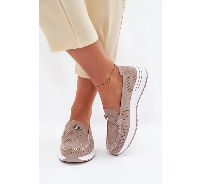 Dámské mokasíny z přírodního semiše tmavě béžové model 22095015 - EVENTO Dámské mokasíny z přírodního semiše tmavě béžové model 22095015 - EVENTO