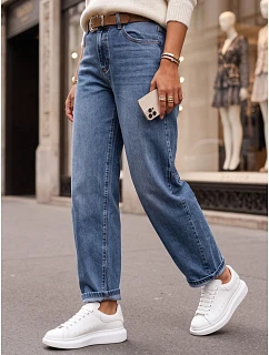 Dámské džíny s balónovým střihem a páskem, modré, FashionStreet UY3128
