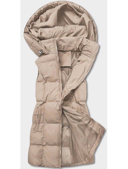 Béžová péřová dámská vesta s kapucí (5M721-62)