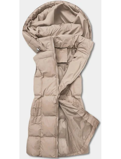 Béžová péřová dámská vesta s kapucí (5M721-62)