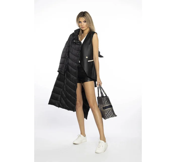 Dlouhá černá dámská bunda s kapucí model 21247122 - Ann Gissy