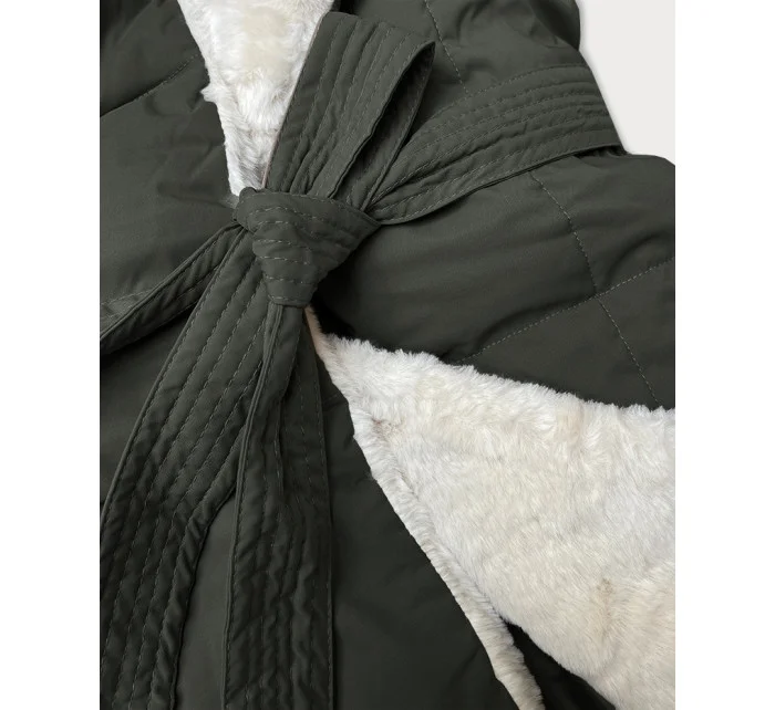 Dámská bunda v army barvě obšitá kožešinou, se stojáčkem J Style (16M9165-136)