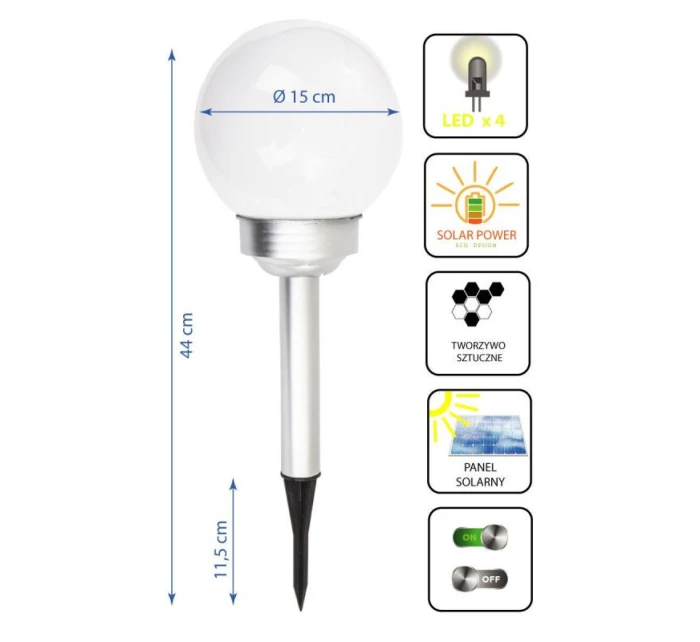 LAMPA SOLARNA KULA MLECZNA 15x44CM
