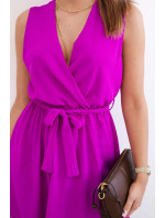 Rozšířené šaty zavazované v pase tmavě fialová