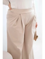 Dámské kalhoty Plus Size se širokými nohavicemi a model 21911608 tmavě béžové - K-Fashion
