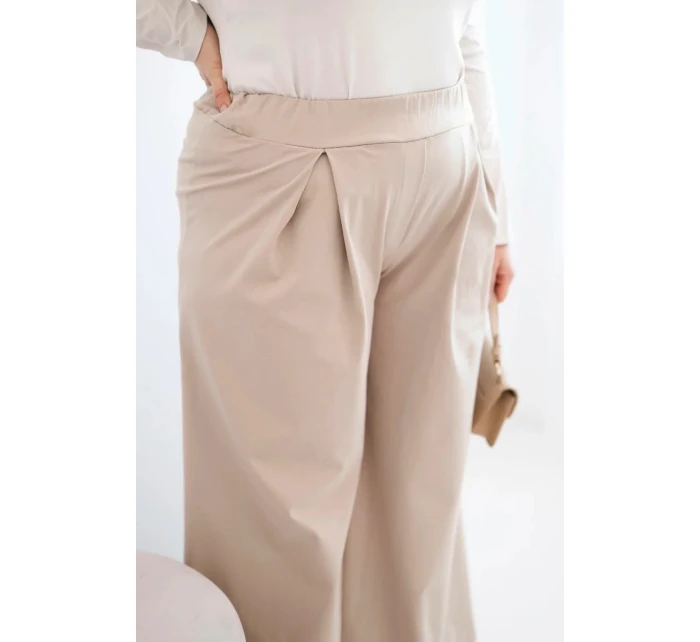 Dámské kalhoty Plus Size se širokými nohavicemi a model 21911608 tmavě béžové - K-Fashion