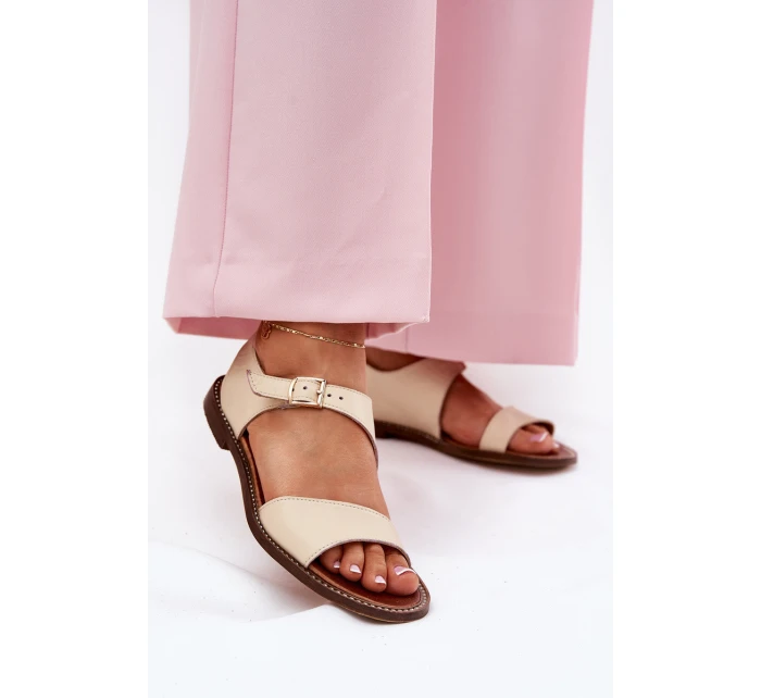 Dámské kožené ploché sandály model 21692915 béžové - Zazoo Dámské kožené ploché sandály model 21692915 béžové - Zazoo