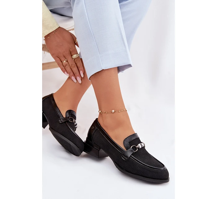 Dámské polobotky na podpatku s ozdobným detailem Černé Meliva