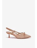 Dámské krajkové sandály na podpatku s mašlí Béžové model 22107303 - Boto