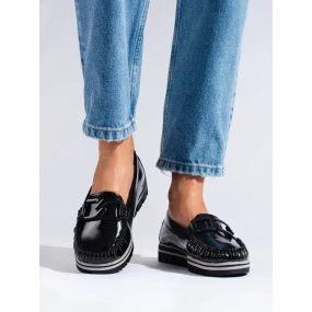 Zajímavé černé dámské mokasíny platforma Zajímavé černé dámské mokasíny platforma