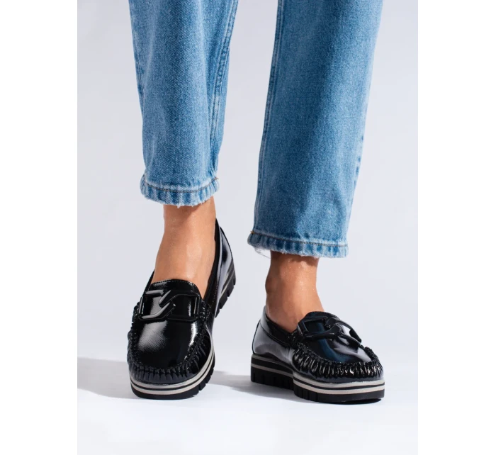 Zajímavé černé dámské  mokasíny platforma