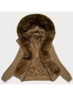 Tmavě béžová krátká bunda s kožešinovou podšívkou S'West (B8506-22) Tmavě béžová krátká bunda s kožešinovou podšívkou S'West (B8506-22)