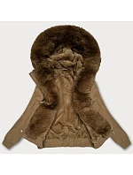 Krátká bunda S'West s kožešinovou podšívkou tmavě béžová (B8506-22) Krátká bunda S'West s kožešinovou podšívkou tmavě béžová (B8506-22)