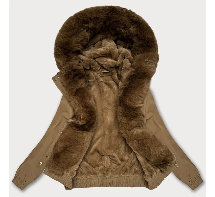 Tmavě béžová krátká bunda s kožešinovou podšívkou S'West (B8506-22) Tmavě béžová krátká bunda s kožešinovou podšívkou S'West (B8506-22)