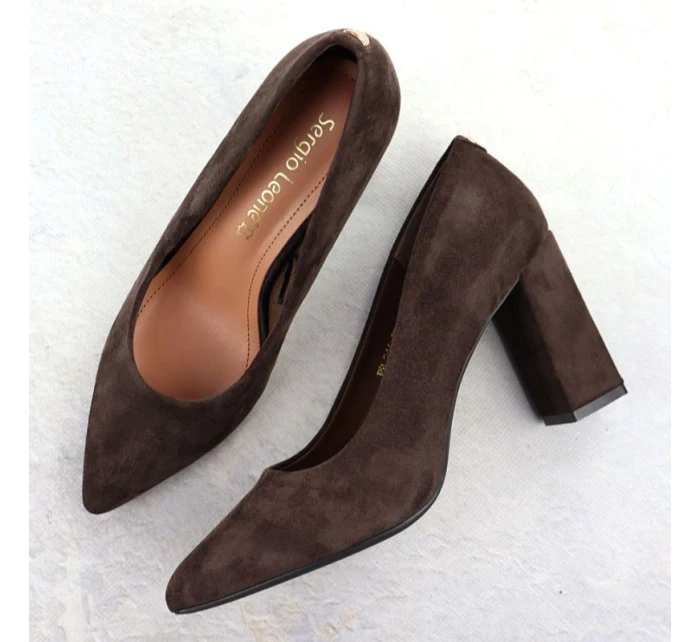 Čokoládové semišové lodičky na jehlovém podpatku Sergio Leone PB216