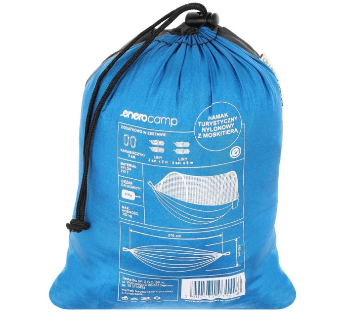 TURISTICKÁ HOUPACÍ SÍŤ PRO 2 OSOBY 270X140CM S MOSKYTIÉROU MODRÁ