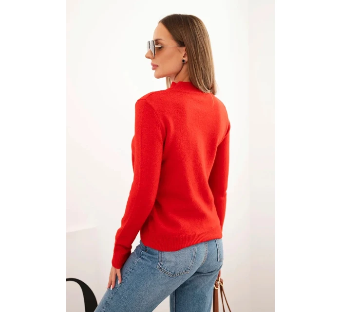 Dámský svetr s polo-výstřihem z měkké pleteniny červený Dámský svetr s polo-výstřihem z měkké pleteniny červený