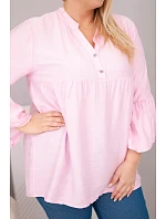 Dámská viskózová halenka Plus Size s volánovým rukávem a výstřihem do V cukrově růžová