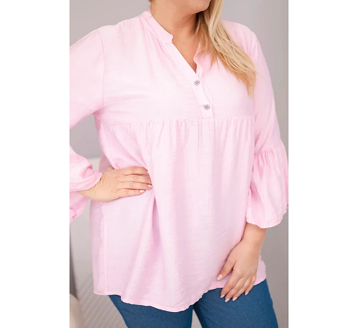 Dámská viskózová halenka Plus Size s volánovým rukávem a výstřihem do V cukrově růžová