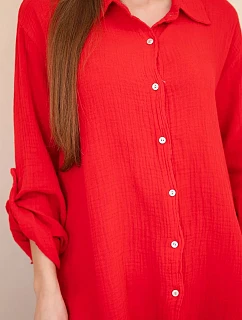 Bavlněná mušelínová košile Plus Size světle bordová