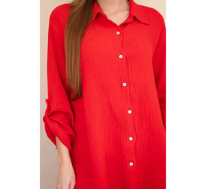 Bavlněná mušelínová košile Plus Size světle bordová Bavlněná mušelínová košile Plus Size světle bordová