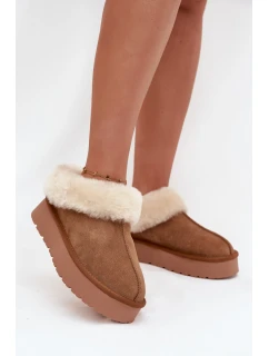 Kožené semišové zimní boty dámské s kožešinou camel model 21709726 - Boto