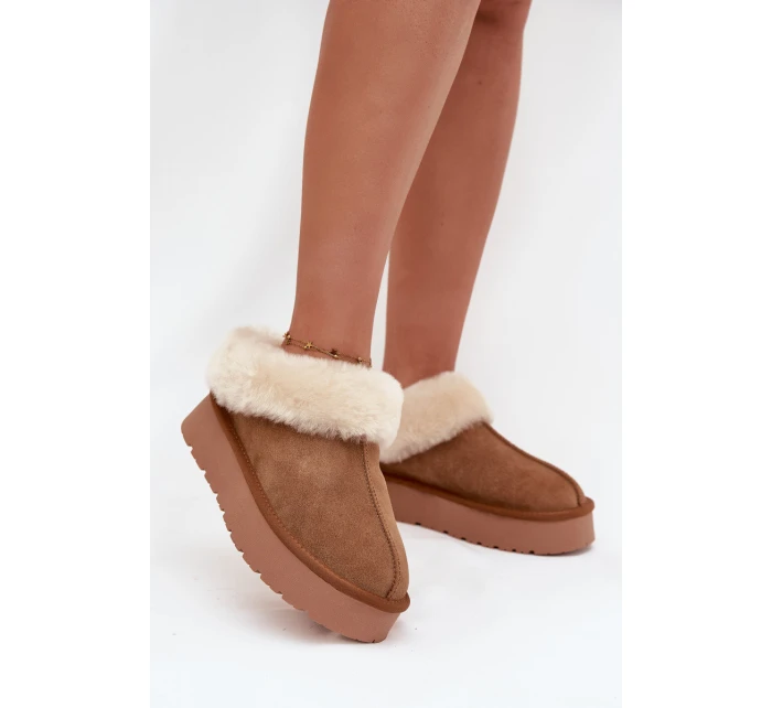 Kožené semišové zimní boty dámské s kožešinou camel model 21709726 - Boto Kožené semišové zimní boty dámské s kožešinou camel model 21709726 - Boto