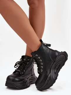 Kožené zateplené dámské kotníkové boty na platformě GOE SS2N4301 Černé