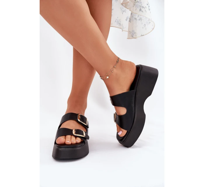 Dámské Klapky Na Klínu A Platformě S Přezkami Černé Nitarelia Dámské Klapky Na Klínu A Platformě S Přezkami Černé Nitarelia