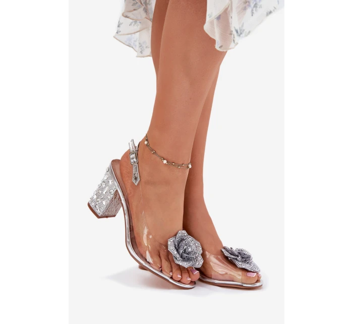 Průhledné Sandály Na Podpatku S A Dekorací D&A Stříbrné model 21698346 - S.Barski