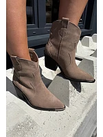 Kožené semišové kožené kozačky na podpatku s izolací Khaki model 22320935 - Boto Kožené semišové kožené kozačky na podpatku s izolací Khaki model 22320935 - Boto