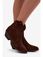 Dámské kožené kotníkové boty na podpatku Big Star model 22349479 Camel - Big Star Shoes