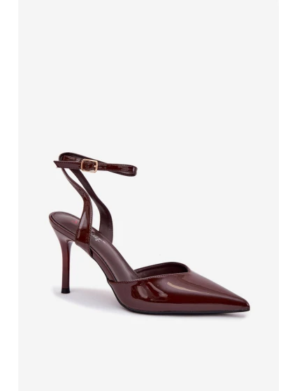 Dámské lakované lodičky s otevřenou patou - čokoláda Laretta Dámské lakované lodičky s otevřenou patou - čokoláda Laretta