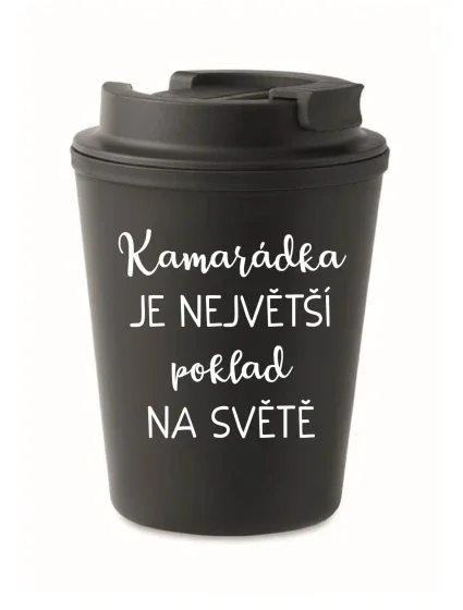 KAMARÁDKA JE NEJVĚTŠÍ POKLAD NA SVĚTĚ - černý termohrnek 300 ml KAMARÁDKA JE NEJVĚTŠÍ POKLAD NA SVĚTĚ - černý termohrnek 300 ml