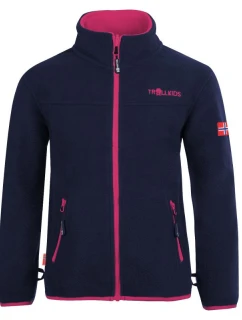 Dívčí fleecová bunda Trollkids Oppdal Jacket XT s rozepínáním na zip v barvě tmavě modré/růžové (415-114)