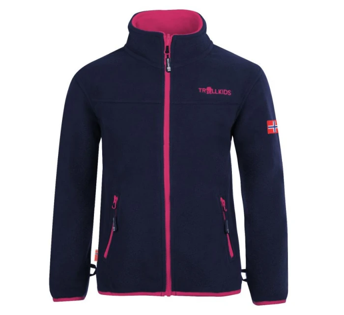Dívčí fleecová bunda Trollkids Oppdal Jacket XT s rozepínáním na zip v barvě tmavě modré/růžové (415-114)