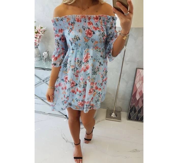 Španělské šaty s květinovým motivem modré Španělské šaty s květinovým motivem modré