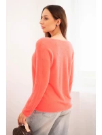 Dámský svetr z měkké pleteniny s výstřihem do V korálový Dámský svetr z měkké pleteniny s výstřihem do V korálový