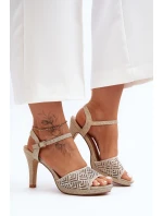 Ozdobené sandály na podpatku D&A MR1038-44 Zlaté Ozdobené sandály na podpatku D&A MR1038-44 Zlaté