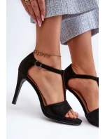 Dámské sandály na podpatku z eko semiše černé model 21658231 - VINCEZA