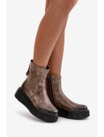 model 21669391 Dámské Kožené Kotníkové Boty Na Platformě Tmavě Béžové - Zazoo model 21669391 Dámské Kožené Kotníkové Boty Na Platformě Tmavě Béžové - Zazoo