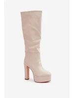 Kozačky Na Podpatku A Platformě Z Eko Kůže Světle Béžové model 21681408 - Boto