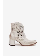 Kožené Prolamované Dámské Kotníkové Boty Na Podpatku  Zlatý model 21713208 - Zazoo