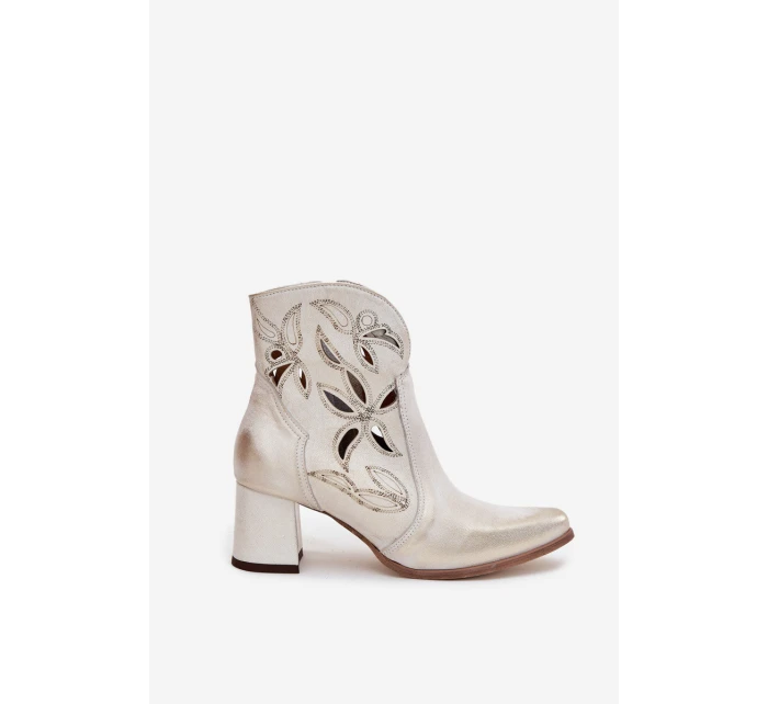 Kožené Prolamované Dámské Kotníkové Boty Na Podpatku  Zlatý model 21713208 - Zazoo