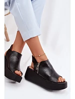 model 22100618 Kožené sandály na platformě Černé - Zazoo
