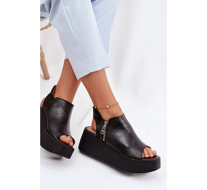 model 22100618 Kožené sandály na platformě Černé - Zazoo