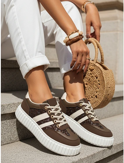 Dámské kožené tenisky ZY1392 LA351P hnědé- FashionStreet 