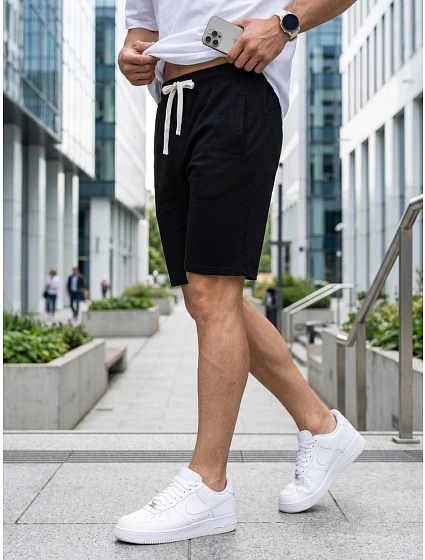 Pánské teplákové kraťasy se šňůrkou, černé, FashionStreet SX2625 Pánské teplákové kraťasy se šňůrkou, černé, FashionStreet SX2625
