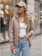 Dámská prošívaná přechodová bunda s kapucí, béžová, FashionStreet TY5783 Dámská prošívaná přechodová bunda s kapucí, béžová, FashionStreet TY5783