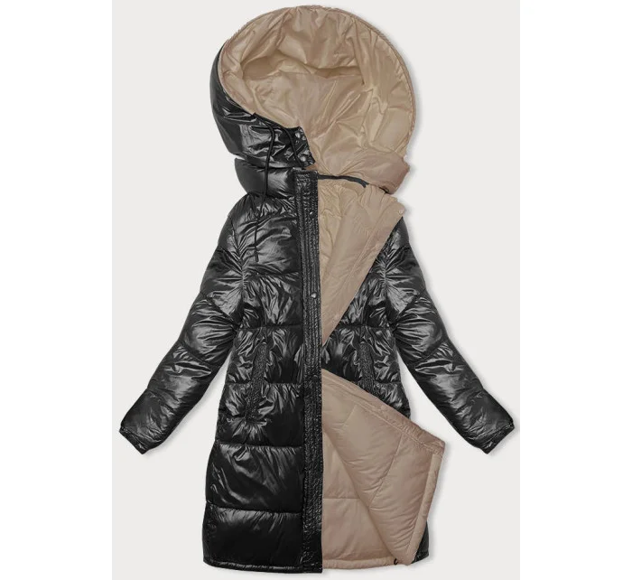 Černobéžová hrubší oboustranná dámská zimní bunda model 21245891 - MELYA MELODY